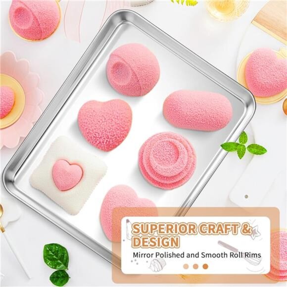 Stainless Steel Baking Sheet Set of 2, Deedro Cookie Sheet Metal Baking Pan Tray - Picture 5 of 7